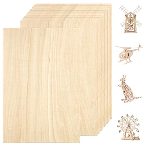 VIDETOL 12 Stück Sperrholzplatte, 300 x 200 x 1,5 mm Sperrholz Holzplatte, Lindensperrholz Holz Platten, Balsaholz Platten, Holzplatten zum Basteln für Handwerk, Bastelarbeiten und DIY Modell von VIDETOL