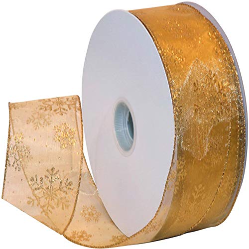 Organzaband Weihnachten Organza-Band Chiffonband mit Glitzer Metallic 11 Yard 2,5 Zoll Schimmer Band Glitter Bänder Craft Tüll Band für Geschenkverpackung,Haar,Hochzeit Rock Kleid Dekorationen (Gold) von VIDILLO