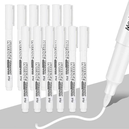 VIDSTW 12 Stück Lackstift Weiß, 1mm Weißer Permanent Marker, Acrylstifte Wasserfest Schnell Trocknend, Fließend Schreiben für Steine Keramik Metall Papier Glas Fotoalben Stoffe Kunststoff Leder von VIDSTW