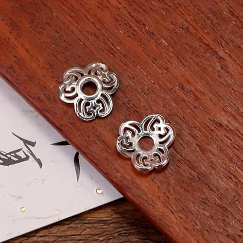 1 Stück 9 x 9 mm 925 Sterling Silber Blumen Runde Perlenkappen Kappen für Schmuckherstellung Zubehör Armbandzubehör-9 x 9 mm von VIEPGJ