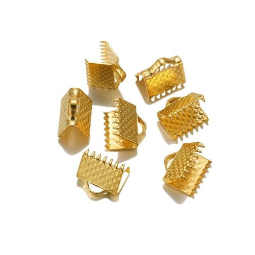 10–50 Stück Crimpperlen, Buchtverschlüsse, Kordelendkappen, Schnurband, Lederclip, Faltverbinder, Zubehör für DIY-Schmuckteile-Gold-13,0 mm von VIEPGJ