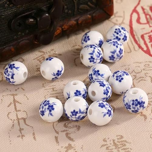 10 Stück runde 6 mm 8 mm 10 mm 12 mm Blumenmuster Keramik Porzellan lose Abstandsperlen Menge zur Schmuckherstellung DIY Armbandzubehör-10 Blau-10 mm von VIEPGJ