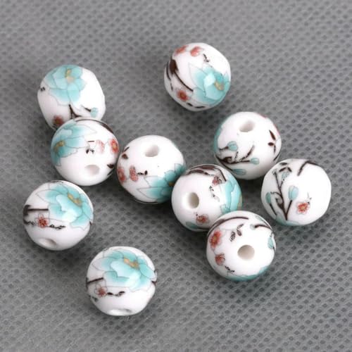 10 Stück runde 6 mm 8 mm 10 mm 12 mm Blumenmuster Keramik Porzellan lose Abstandsperlen Lot für Schmuckherstellung DIY Armbandzubehör-24 Seeblau-8 mm von VIEPGJ