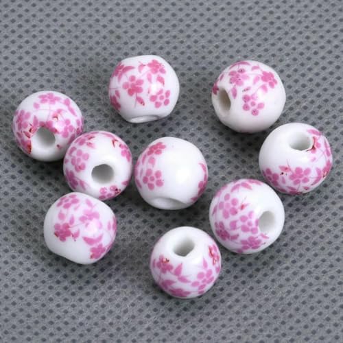 10 Stück runde 6 mm 8 mm 10 mm 12 mm Blumenmuster Keramik Porzellan lose Abstandsperlen Menge zur Schmuckherstellung DIY Armbandzubehör-33 Rosa-Pink-10 mm von VIEPGJ