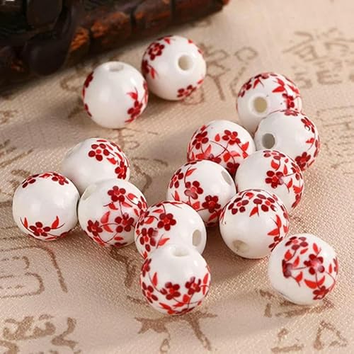 10 Stück runde 6 mm 8 mm 10 mm 12 mm Blumenmuster Keramik Porzellan lose Abstandsperlen Menge zur Schmuckherstellung DIY Armbandzubehör-6 Rot-10 mm von VIEPGJ