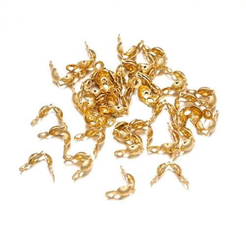 100 Stück Edelstahl-Quetschperlen, Kordelknotenabdeckungen, Endkappen, Verbindungsverschlüsse für DIY-Armbänder, Halsketten, Schmuckherstellung, Zubehör, Gold, 5,5 x 2 mm von VIEPGJ