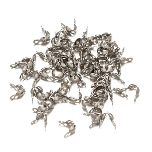 100 Stück Edelstahl-Quetschperlen, Kordelknotenabdeckungen, Endkappen, Verbindungsverschlüsse für DIY-Armbänder, Halsketten, Schmuckherstellung, Zubehör, Silber, 5,5 x 2 mm von VIEPGJ