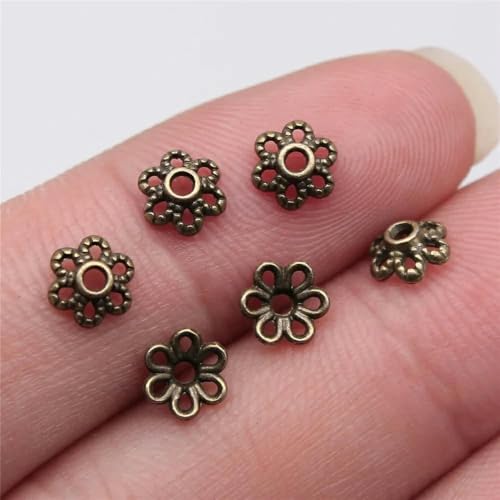 100 Stück Perlenkappen in Blumenform aus Legierung, Schmuckzubehör, Abstandsperlen zur Schmuckherstellung, Charms, Halsketten, Armbänder, 5 x 5 mm, Bronze von VIEPGJ