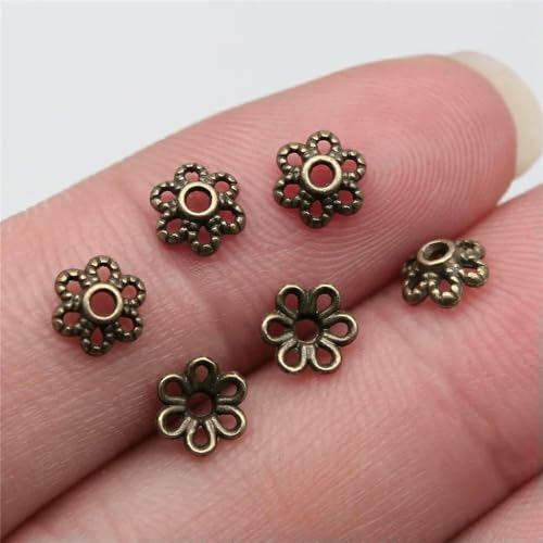 100 Stück Perlenkappen in Blumenform aus Legierung, Schmuckzubehör, Abstandsperlen zur Schmuckherstellung, Charms, Halsketten, Armbänder, 5 x 5 mm, Bronze von VIEPGJ