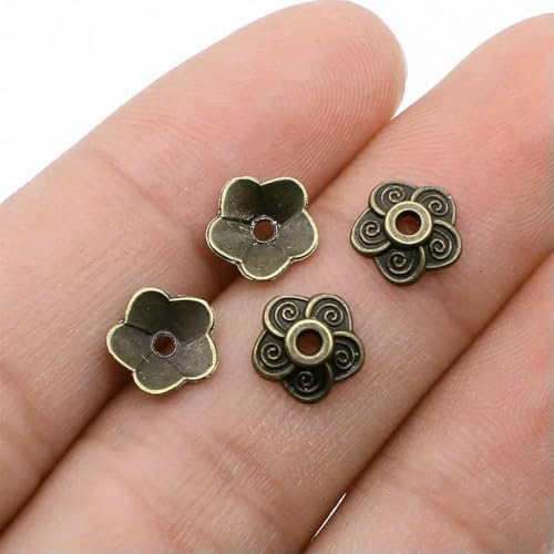 100 Stück Perlenkappen in Blumenform aus Legierung, Schmuckzubehör, Abstandsperlen zur Schmuckherstellung, Charms, Halsketten, Armbänder, 9 x 9 mm, Bronze von VIEPGJ