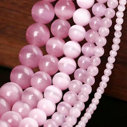 15" Strang 4–14,0 mm Katzenaugen-Naturstein-Kristallperlen, glatte, runde Perlen für Armbänder, handgefertigte DIY-Schmuckkomponentenherstellung, Rosa, 10 mm, 40 Stück von VIEPGJ