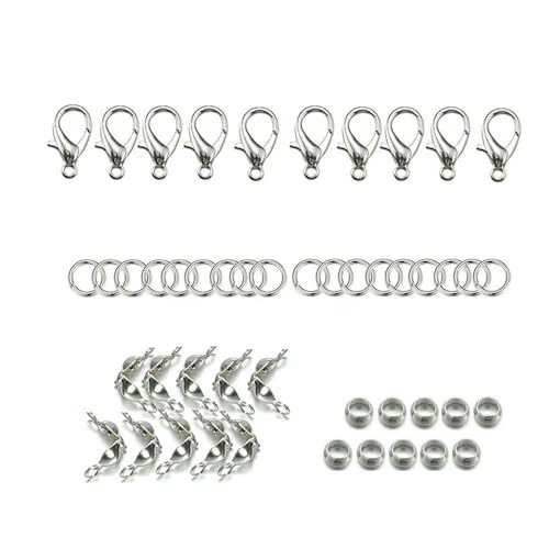 200 Stück/100 Stück Karabinerverschluss, offene Biegeringe, Verbindungsstück, Crimp-Endperlen, Kappe für Armband, Halskette, DIY-Schmuckherstellungsset, Großhandels-Kit4-Rhodium von VIEPGJ