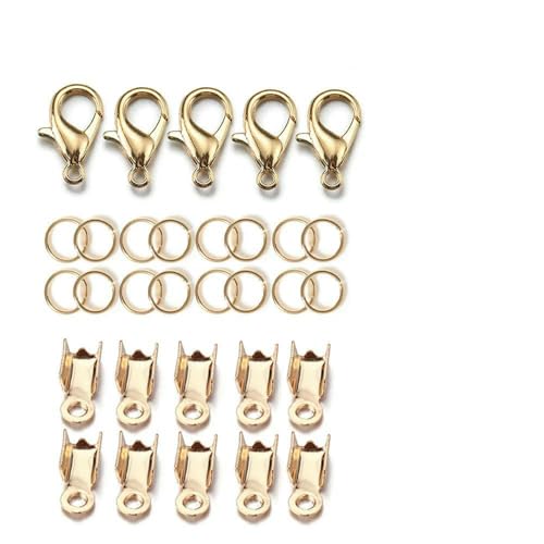 200 Stück/100 Stück Karabinerverschluss, offene Biegeringe, Verbindungsstück, Crimp-Endperlen, Kappe für Armband, Halskette, DIY-Schmuckherstellungsset, Großhandels-Kit5-KC, Goldfarbe von VIEPGJ