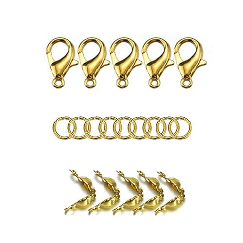 200 Stück/100 Stück Karabinerverschluss, offene Biegeringe, Verbindungsstück, Crimp-Endperlen, Kappe für Armband, Halskette, DIY-Schmuckherstellungsset, Großhandelsset 1, Goldfarbe von VIEPGJ