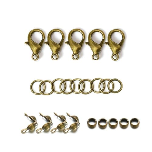 200 Stück/100 Stück Karabinerverschluss, offene Biegeringe, Verbindungsstück, Crimp-Endperlen, Kappe für Armband, Halskette, DIY-Schmuckherstellungsset, Großhandelsset 2, Antikbronze von VIEPGJ