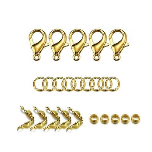 200 Stück/100 Stück Karabinerverschluss, offene Biegeringe, Verbindungsstück, Crimp-Endperlen, Kappe für Armband, Halskette, DIY-Schmuckherstellungsset, Großhandelsset 2, Goldfarbe von VIEPGJ