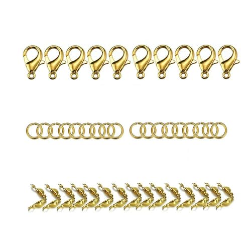 200 Stück/100 Stück Karabinerverschluss, offene Biegeringe, Verbindungsstück, Crimp-Endperlen, Kappe für Armband, Halskette, DIY-Schmuckherstellungsset, Großhandelsset 3, Goldfarbe von VIEPGJ