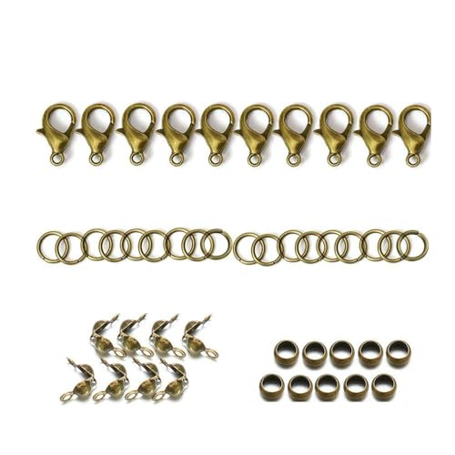 200 Stück/100 Stück Karabinerverschluss, offene Biegeringe, Verbindungsstück, Crimp-Endperlen, Kappe für Armband, Halskette, DIY-Schmuckherstellungsset, Großhandelsset 4, Antikbronze von VIEPGJ