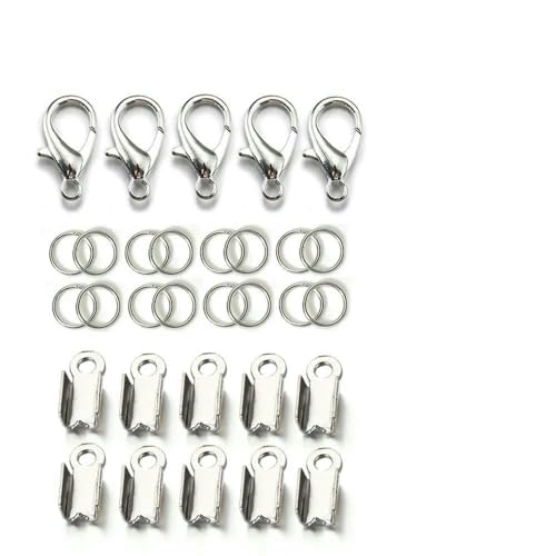 200 Stück/100 Stück Karabinerverschluss, offene Biegeringe, Verbindungsstück, Crimp-Endperlen, Kappe für Armband, Halskette, DIY-Schmuckherstellungsset, Großhandelsset6, Rhodium von VIEPGJ