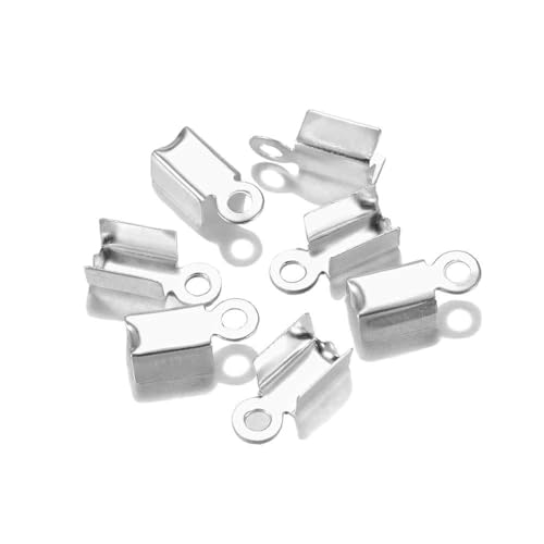 200 Stück/Packung Cove-Verschlüsse, Kordel-Endkappen, Schnurband, Lederclip, Spitze, Falt-Quetschperlen-Verbinder für die Schmuckherstellung, DIY-Zubehör, Silber, 3,5 x 9 mm von VIEPGJ