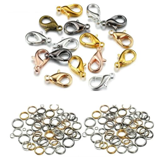 200-teiliges Ring- und 100-teiliges Verschluss-Set mit Karabinerverschluss, offene Biegeringe für Armband- und Halskettenverbinder, Schmuckherstellung, DIY-Set, Großhandel, Mix, 14,0 mm Verschluss, von VIEPGJ