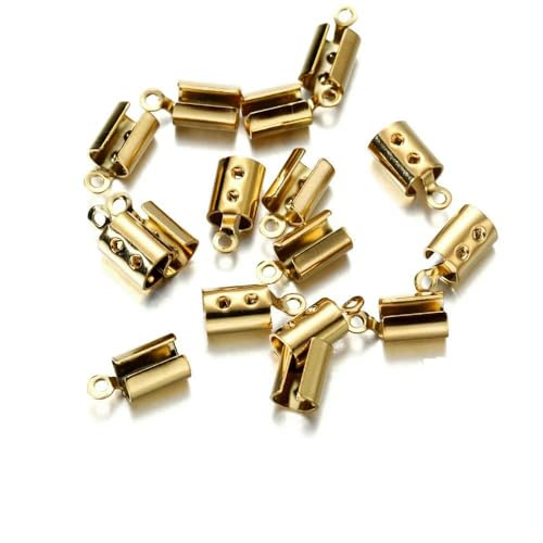 30/50 Stück Edelstahl Gold Seil Kordeln Crimp End Perlenkappen Lederclip Spitze Falte Für DIY Armband Halskette Schmuckherstellung-Gold 3,0 mm von VIEPGJ