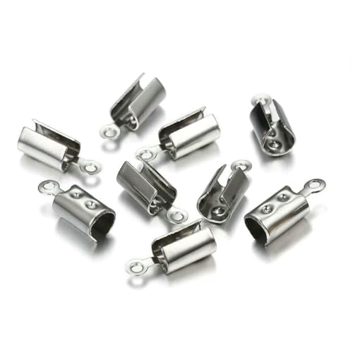 30 Stück/Los Edelstahl-Buchtverschlüsse, Kordel-Endkappen, Lederclip-Spitze, Falt-Quetschperlen-Verbinder für die Herstellung von DIY-Schmuckstücken, Stahlfarbe, 10 x 3,0 mm von VIEPGJ