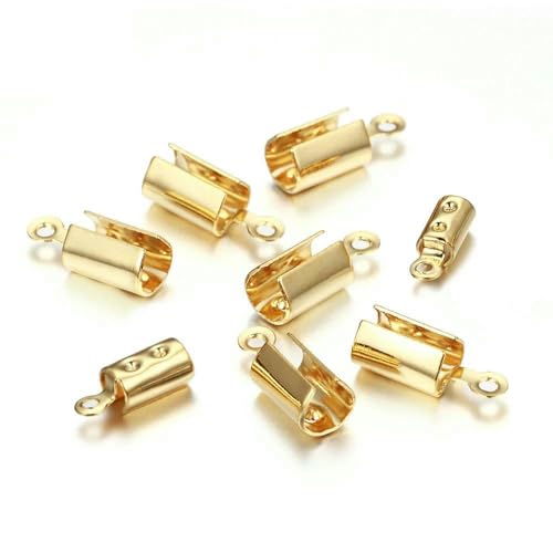 30 Stück/Los Edelstahl-Buchtverschlüsse, Kordel-Endkappen, Lederclip-Spitze, Falz-Quetschperlen-Verbinder für die DIY-Schmuckherstellung, Goldfarbe, 10 x 3,5 mm von VIEPGJ