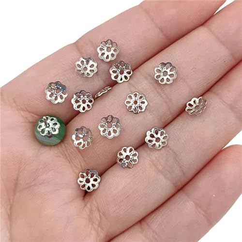 300 Stück 6 mm Perlenkappen, Metall, hohle Blumen-Endkappe für die Schmuckherstellung, DIY-Schmuckzubehör, Anschlüsse, Weiß K von VIEPGJ