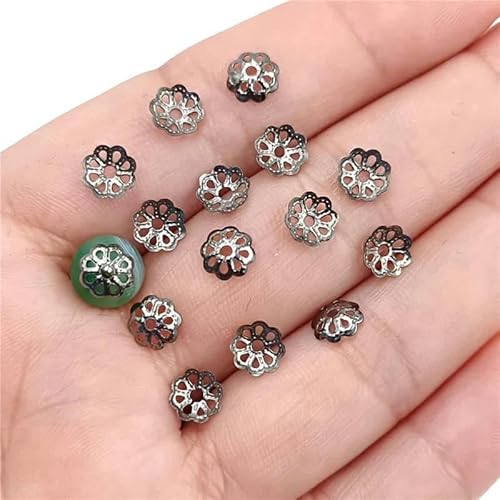 300 Stück 6 mm Perlenkappen, Metall, hohle Blumen-Endkappen für die Schmuckherstellung, DIY-Schmuckzubehör, Anschlüsse, schwarz von VIEPGJ