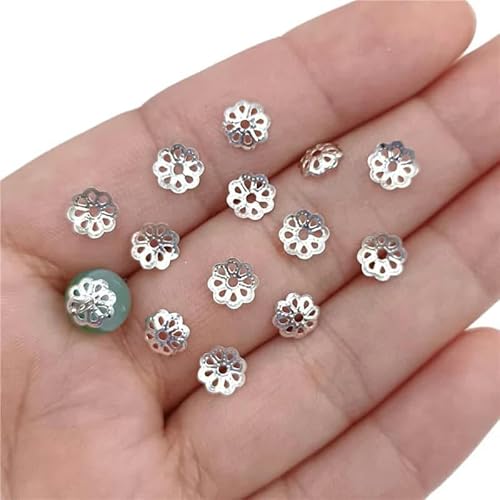 300 Stück 6 mm Perlenkappen, Metall, hohle Blumen-Endkappen für die Schmuckherstellung, DIY-Schmuckzubehör, Verbinder, Silber von VIEPGJ