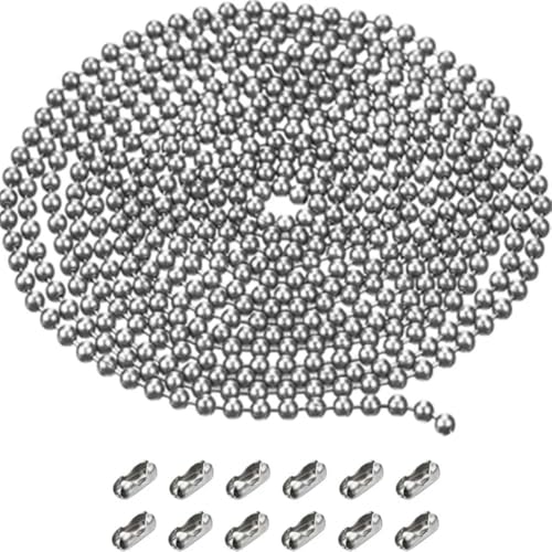 5 m lange, lichtechte Halsketten mit Kugelperlen aus Edelstahl zur Schmuckherstellung mit 50 Verbindungsstücken aus Metall für Hundemarken zum Selbermachen, Stahlkugelkette, 1,5 mm Kugelkette von VIEPGJ