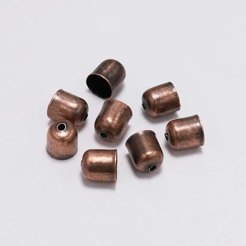 50–100 Stück/Los Crimp-Endkappen, Lederkordeln, Endkappen, Perlenkappen, passend für 4–12 mm Verschlüsse für DIY-Schmuckherstellung, Zubehör-Rotkupfer-10 x 11 mm-50 Stück von VIEPGJ