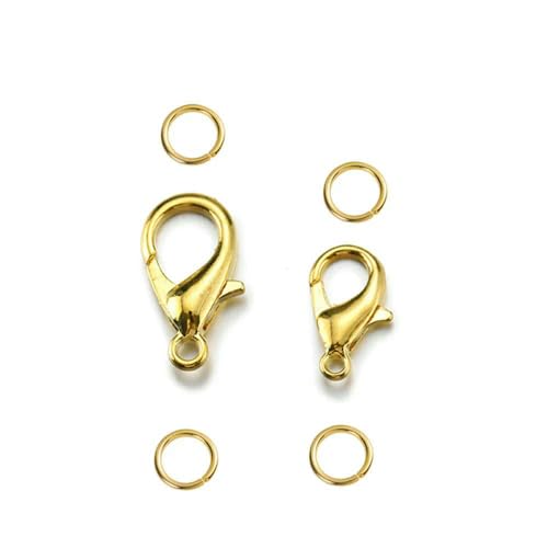 50 Sets 10/14,0 mm Karabinerverschlüsse Biegeringe für Armband, Halskette, Haken, Kettenverschluss, Schlüsselanhänger, Endverbinder, DIY-Schmuckherstellung-Gold-10 mm von VIEPGJ