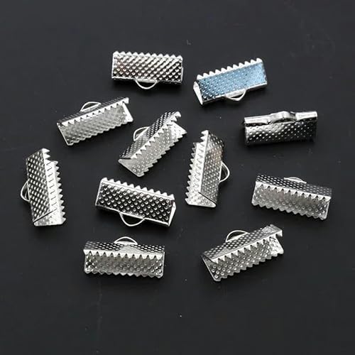 50 Stück Cove-Verschlüsse, Kordel-Endkappen, Schnurband, Lederclip, DIY-Schmuckherstellung, Zubehör für Halsketten, Armbänder, Verbindungsstücke, Silber, 13 mm von VIEPGJ