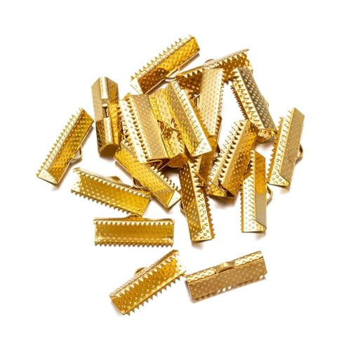 50 Stück Crimpperlen-Verschlüsse, Kordel-Endkappen, Schnurband, Lederclip, Faltverbinder für DIY-Schmuckzubehör, Gold, 13,0 mm von VIEPGJ