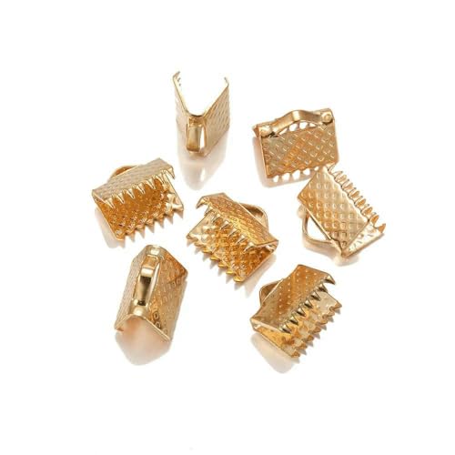 50 Stück Kordel-Crimp-Endperlen, Schnallenspitzen, Verschlusskordel, flache Abdeckungsverschlüsse zur Schmuckherstellung, DIY-Halsketten- und Armbandverbinder-KC Gold-20 mm von VIEPGJ