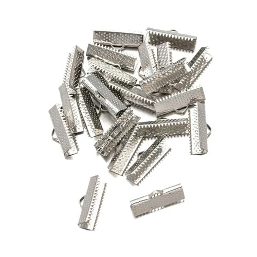 50 Stück Quetschperlen, Verschlüsse, Kordel-Endkappen, Schnur, Band, Lederclip, Faltverbinder für DIY-Schmuckzubehör, Rhodium, 13,0 mm von VIEPGJ