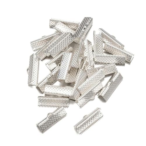 50 Stück Quetschperlen, Verschlüsse, Kordel-Endkappen, Schnur, Band, Lederclip, Faltverbinder für DIY-Schmuckzubehör, Silber, 13,0 mm von VIEPGJ