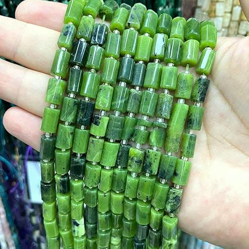 8 x 12 mm Naturstein, grüner Jade-Jaspis, unregelmäßige Zylinder-Abstandsperlen zur Schmuckherstellung, DIY-Armband-Charms-Zubehör, Kanada-Jade, 36–38 cm, 28–30 Stück von VIEPGJ