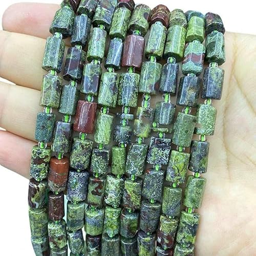 8 x 12 mm Naturstein, grüner Malachit, unregelmäßiger Zylinder, lose Abstandsperlen zur Schmuckherstellung, DIY-Armbandanhänger, Zubehör-Drachenblut-18–19 cm, 13–15 Stück von VIEPGJ