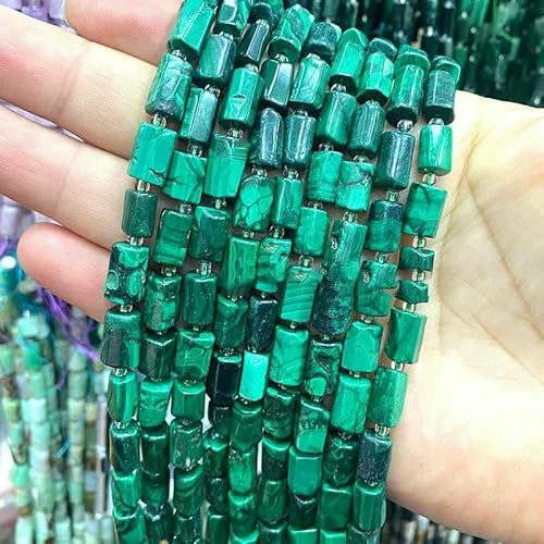 8 x 12 mm Naturstein, kanadischer grüner Jade-Jaspis, unregelmäßige Zylinder-Abstandsperlen zur Schmuckherstellung, DIY-Armband-Charms-Zubehör, Malachit, 36–38 cm, 28–30 Stück von VIEPGJ