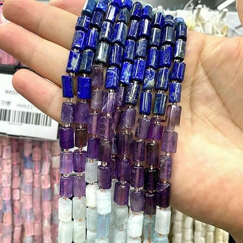 8 x 12 mm Naturstein, lila, lavendelfarbener und amethystfarbener, unregelmäßiger Zylinder-Abstandshalter für die Schmuckherstellung, DIY-Armbandanhänger, Zubehör – 7 Chakren – 36– von VIEPGJ