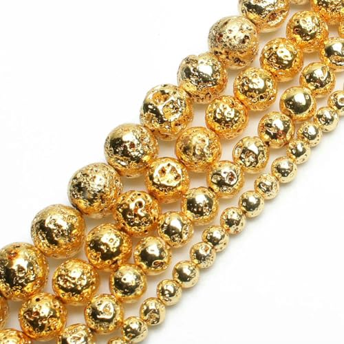 Goldfarbene Perlen, Naturstein, gelber Jade-Achat, Hämatit, Lava, runde lose Perlen für die Schmuckherstellung, DIY, handgefertigtes Armband, 15 Zoll, Gold-Lava, 6 mm, ca. 61 Stück Goldfarbene Perlen, Naturstein, gelber Jade-Achat, Hämatit, Lava, runde lose Perlen für die Schmuckherstellung, DIY, handgefertigtes Armband, 15 Zoll, Gold-Lava, 6 mm, ca. 61 Stück von VIEPGJ