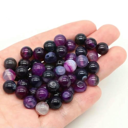 Lose Natursteinperlen, 4, 6, 8, 10 mm, Amethyst, Lava, Türkis, runde Charms, Kristallperlen zur Schmuckherstellung, DIY-Armband, Halskette – lila gestreifter Achat – 6 mm – 56–60 Stück von VIEPGJ