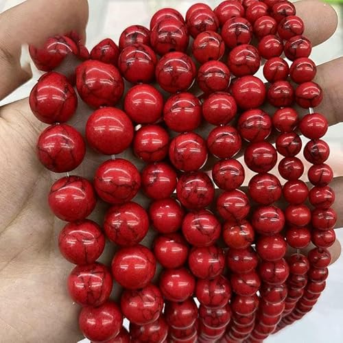 Naturstein, roter Howlith, türkisfarbene runde lose Perlen, 15 Zoll Strang, 4, 6, 8, 10, 12 mm, für die Schmuckherstellung, DIY-Bettelarmband, Großhandel, 12 mm, 31 bis 32 Stück von VIEPGJ