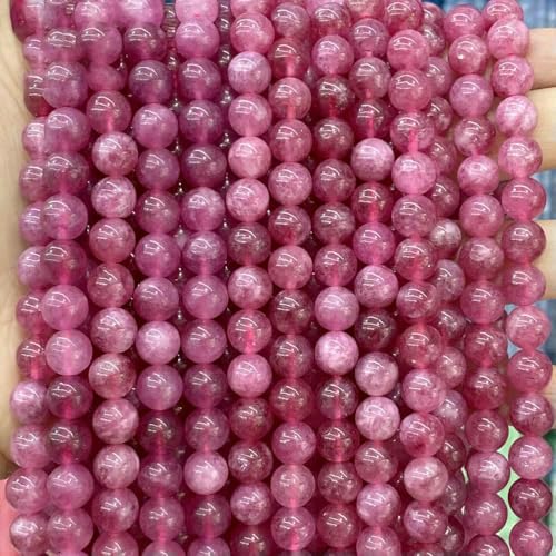 Natursteinperlen 4 6 8 10 mm Lava Amazonit Achate Amethyst Turmalin Runde Perlen zur Schmuckherstellung DIY-Armbänder-Rosa Turmalin-10 mm 36 bis 37 Stück von VIEPGJ