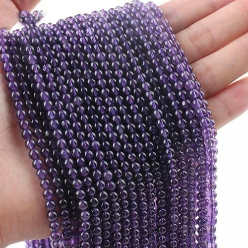 Neue 4,0 mm transparente Fluoritperlen aus Naturstein, Südjade, Landschaftsjaspis, runde lose Perlen zur Schmuckherstellung, DIY-Armbänder-Amethyst-4,0 mm (85–95 Stück) von VIEPGJ