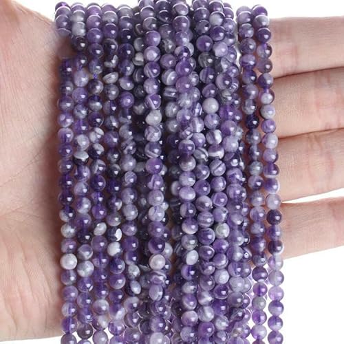 Neue 4,0 mm transparente Fluoritperlen aus Naturstein, Südjade, Landschaftsjaspis, runde lose Perlen zur Schmuckherstellung, DIY-Armbänder-Traum-Amethyst-4,0 mm (85–95 Stück) von VIEPGJ