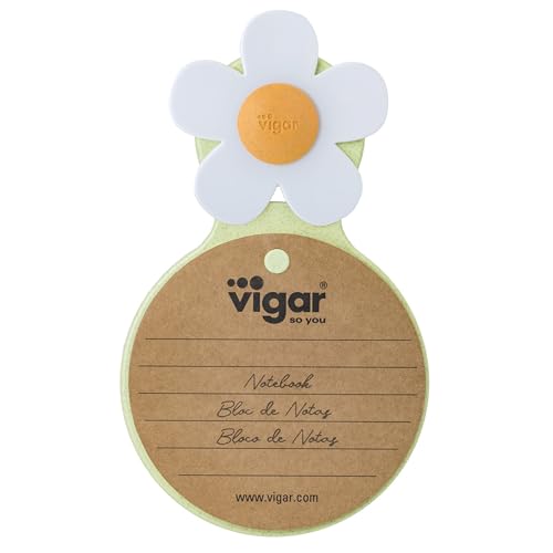 VIGAR - Notizblock mit Saugnapf - Recyclingpapier - 19,3 x 10,3 x 3 cm - Flower Power - Hergestellt aus Biokunststoffen - Wiederverwendbarer Hartdeckel - Grün von VIGAR